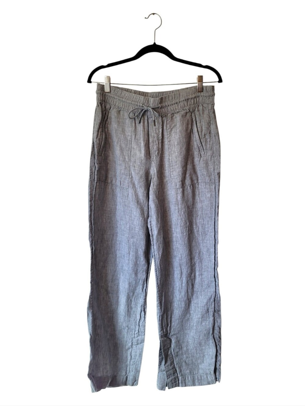 Athleta Cabo Linen Gray Drawstring Wide Leg Pants Size S